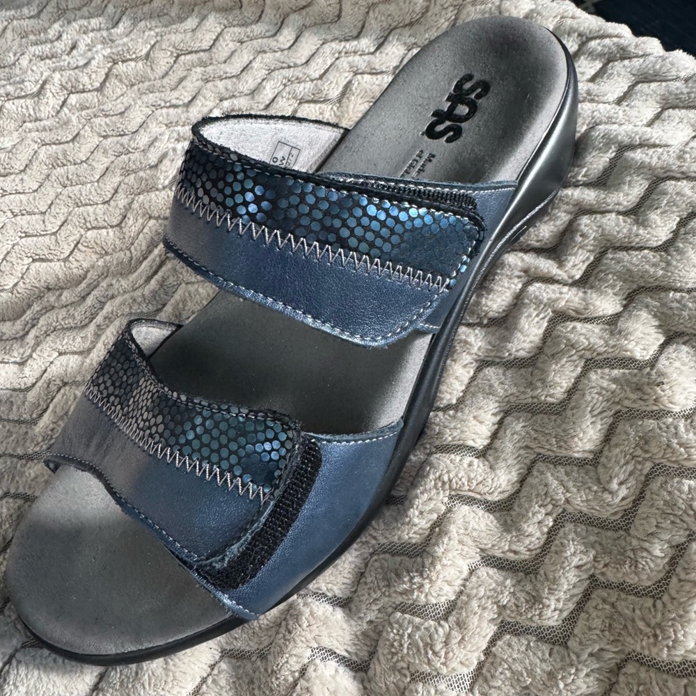 SAS Women's Blue and Black Slide Sandals